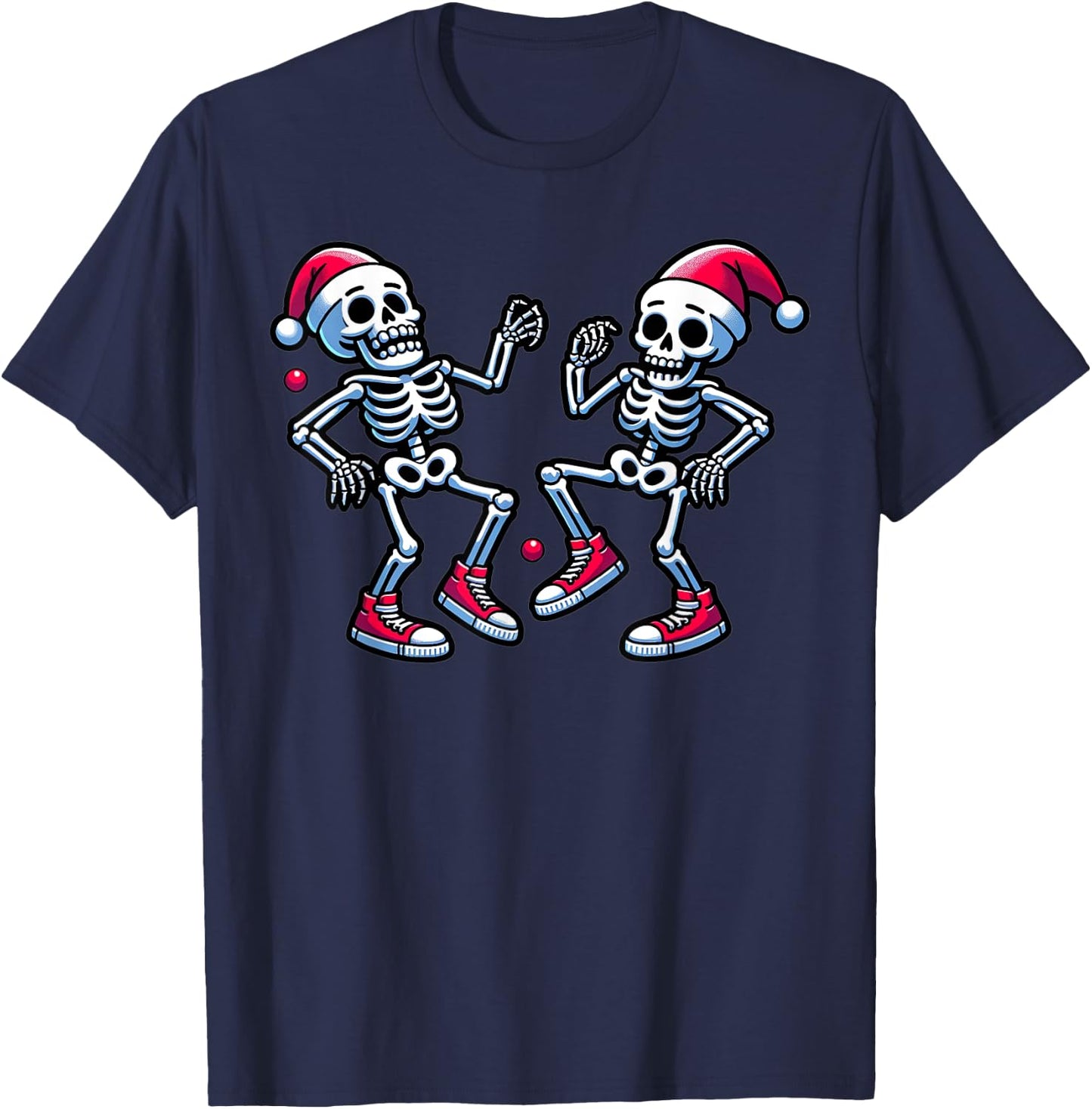 Xmas Holiday Funny Merry Christmas Skeletons Dancing Santa T-Shirt - T-Shirt | Navy