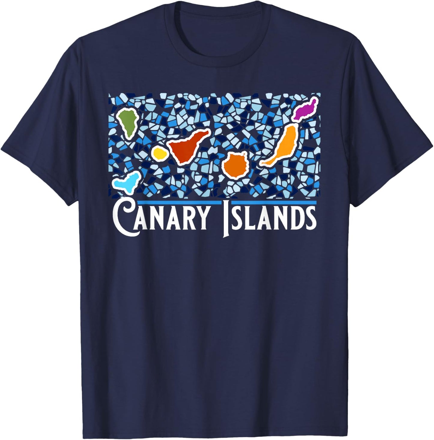 Islas Canarias Artistic Mosaic Canary Islands Retro Graphic T-Shirt - T-Shirt | Navy