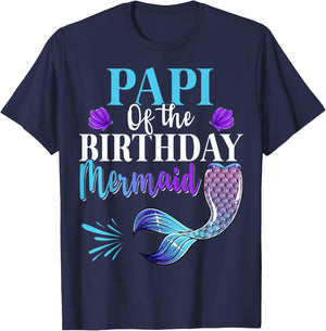 Papi Of The Birthday Mermaid Matching Family B-day Party T-Shirt - T-Shirt | Navy