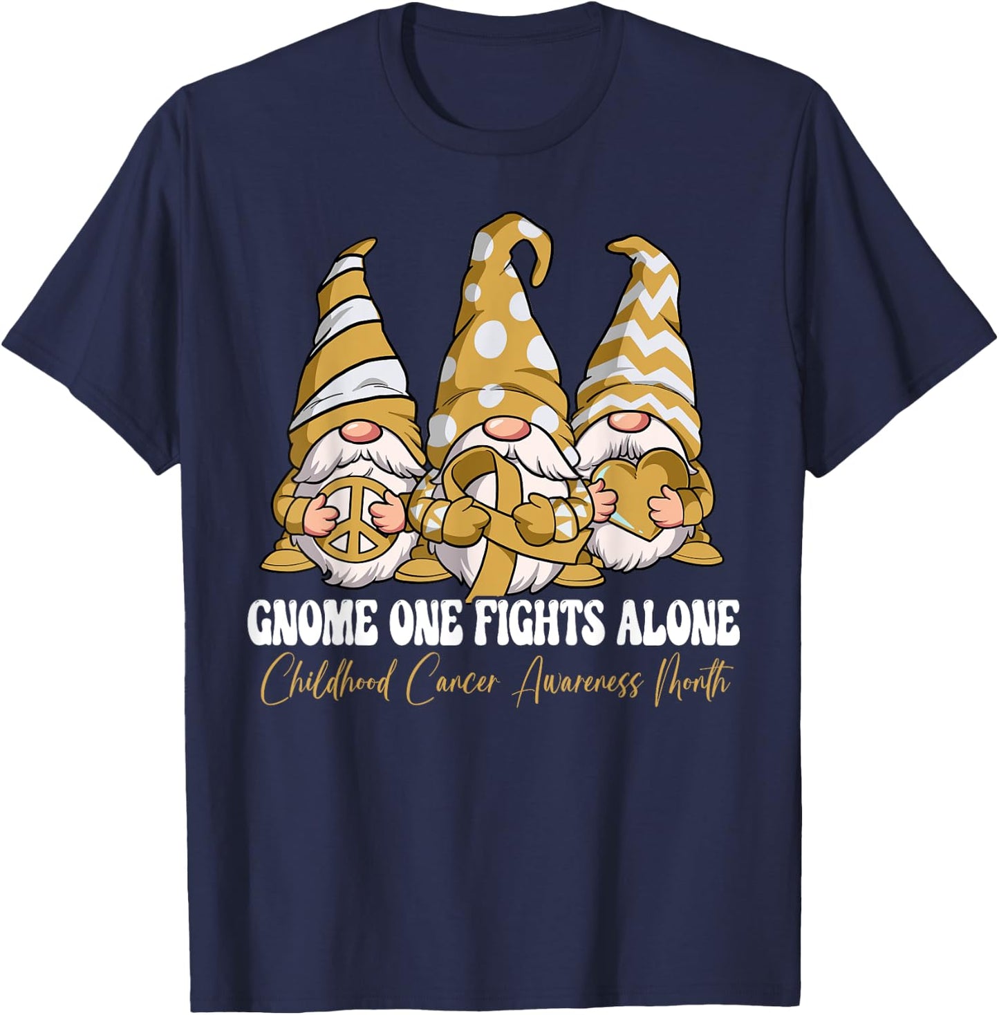 Gnome One Fights Alone Childhood Cancer Awareness Month T-Shirt - T-Shirt | Navy