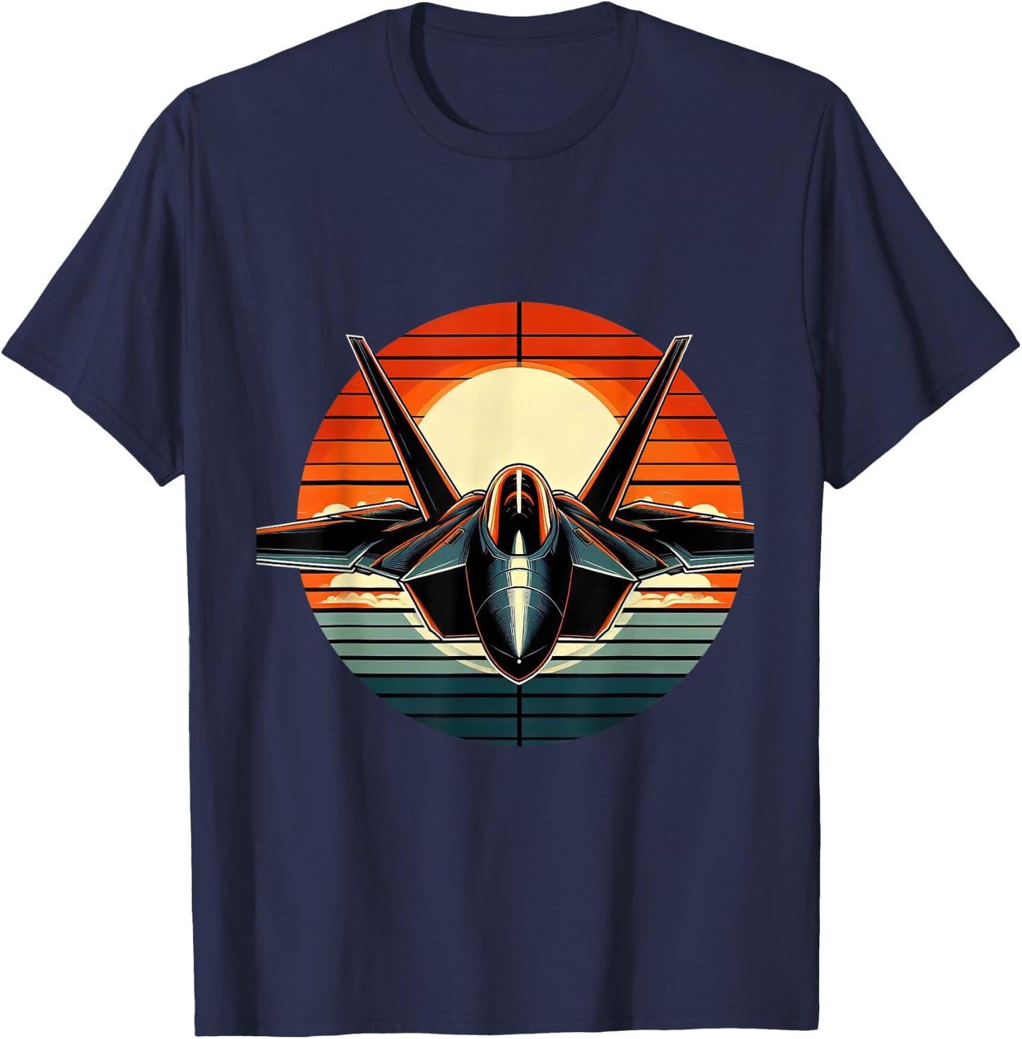 F-22 Raptor Fighter Jet Silhouette Sunset Military Aviation T-Shirt - T-Shirt | Navy