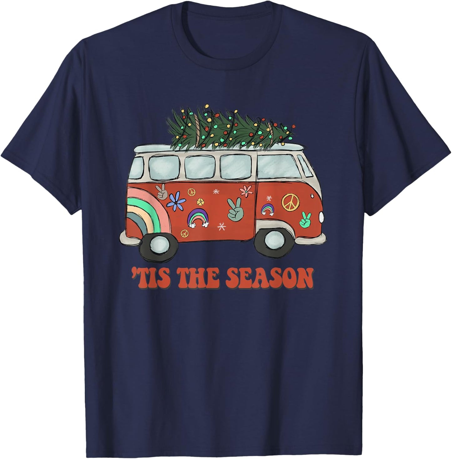 Tis the Season Hippie Christmas Retro Vintage Peace Camping T-Shirt - T-Shirt | Navy