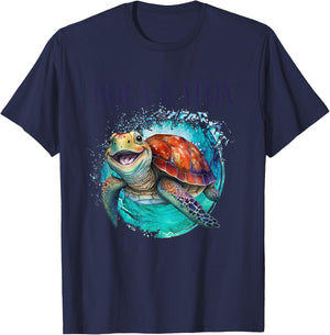 Boca Raton Florida Watercolor Happy Sea Turtle T-Shirt - T-Shirt | Navy
