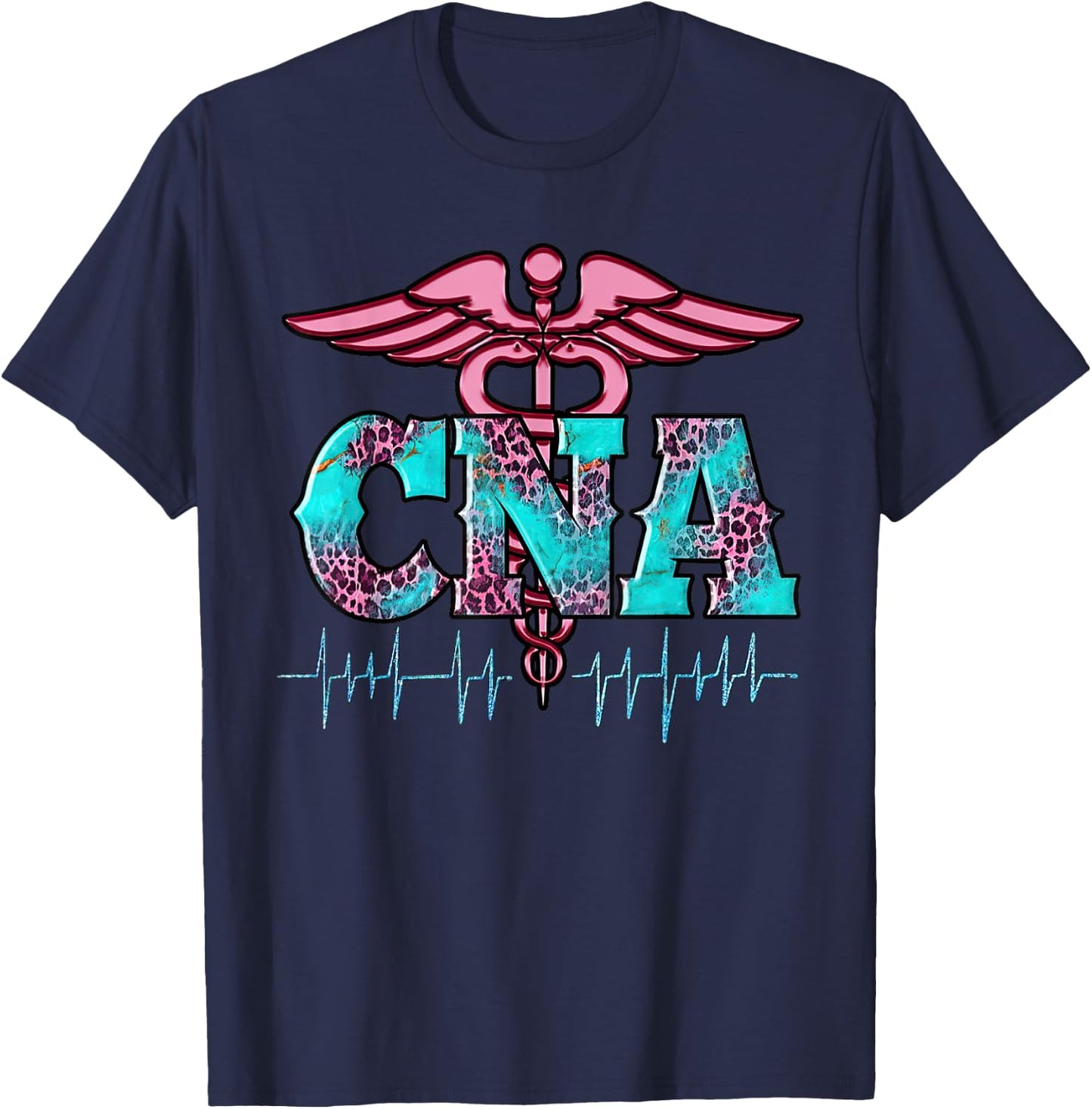 Pink And Blue Leopard CNA Nurse Christmas Pajamas For Team T-Shirt - T-Shirt | Navy