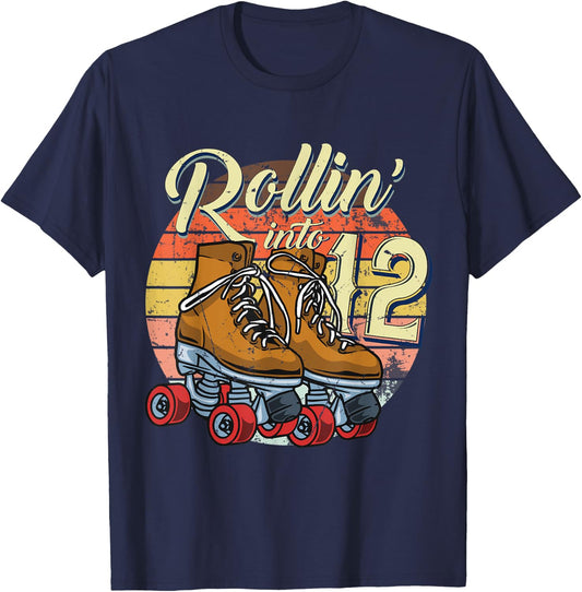 12th Bday Outfit 12 Year Old Girl Rolling Into 12 Birthday T-Shirt - T-Shirt | Navy