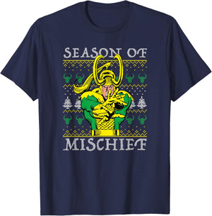 Marvel Christmas Loki Season Of Mischief Ugly Sweater T-Shirt - T-Shirt | Navy