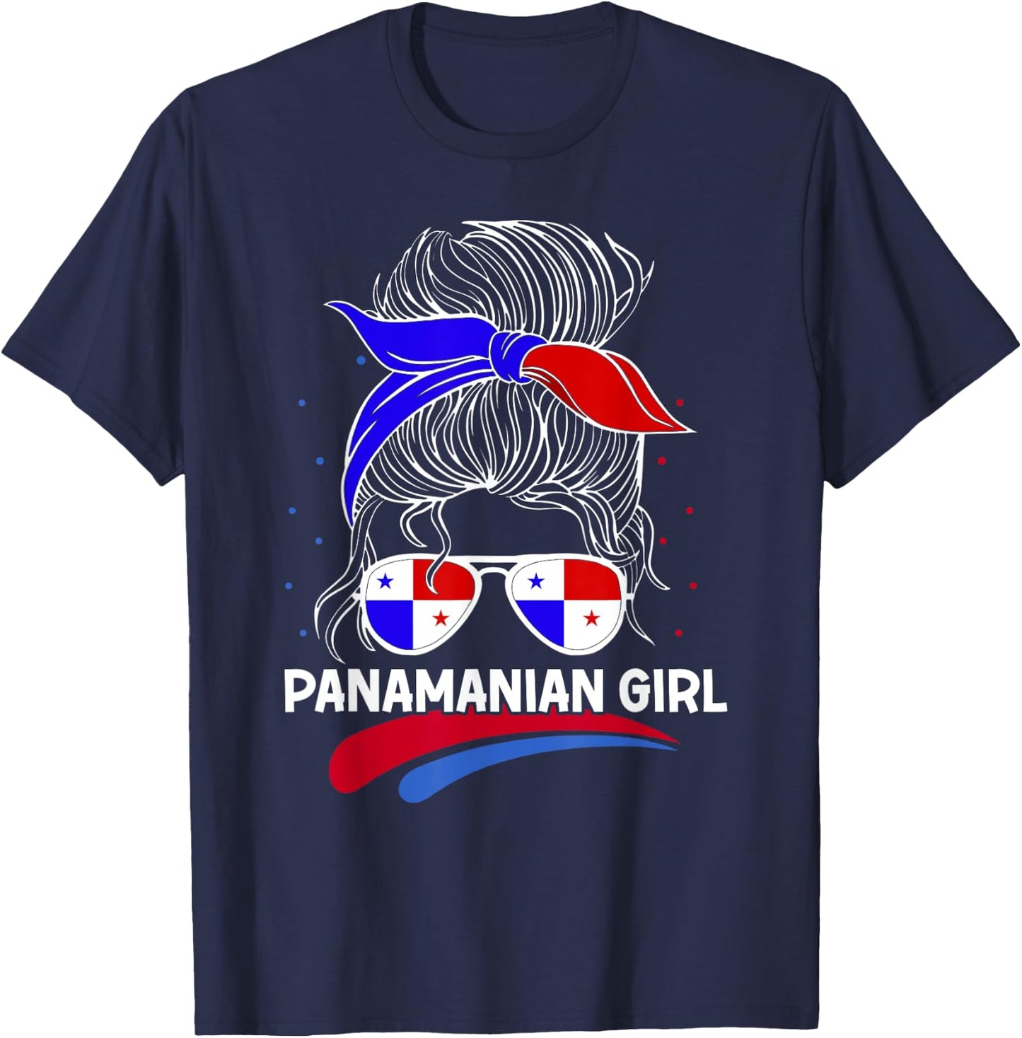 Panama Women Panamanian Flag With Messy Bun National Colors T-Shirt - T-Shirt | Navy