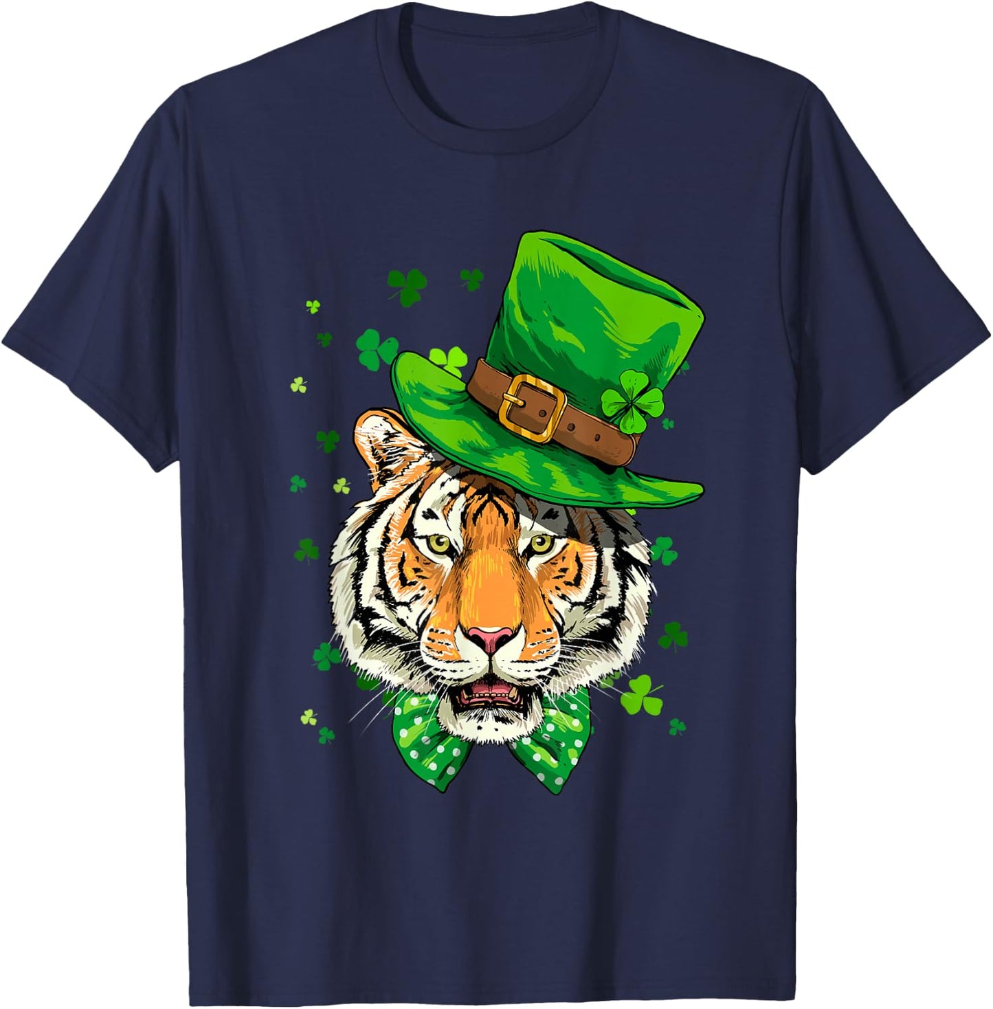 St Patrick's Day Leprechaun Tiger Shamrock Tiger Lover Irish T-Shirt - T-Shirt | Navy