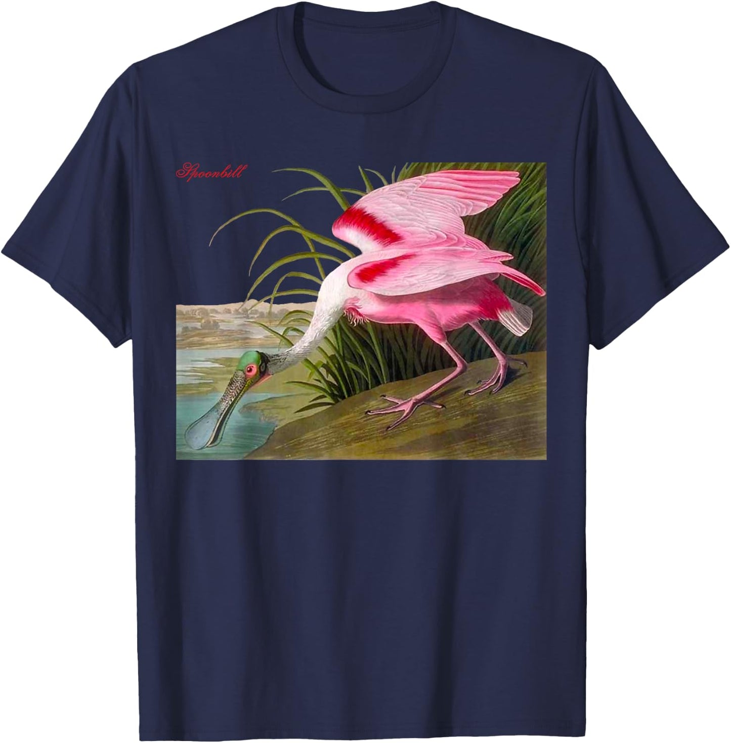 Audubon Spoonbill North American Birds Education Nature T-Shirt - T-Shirt | Navy