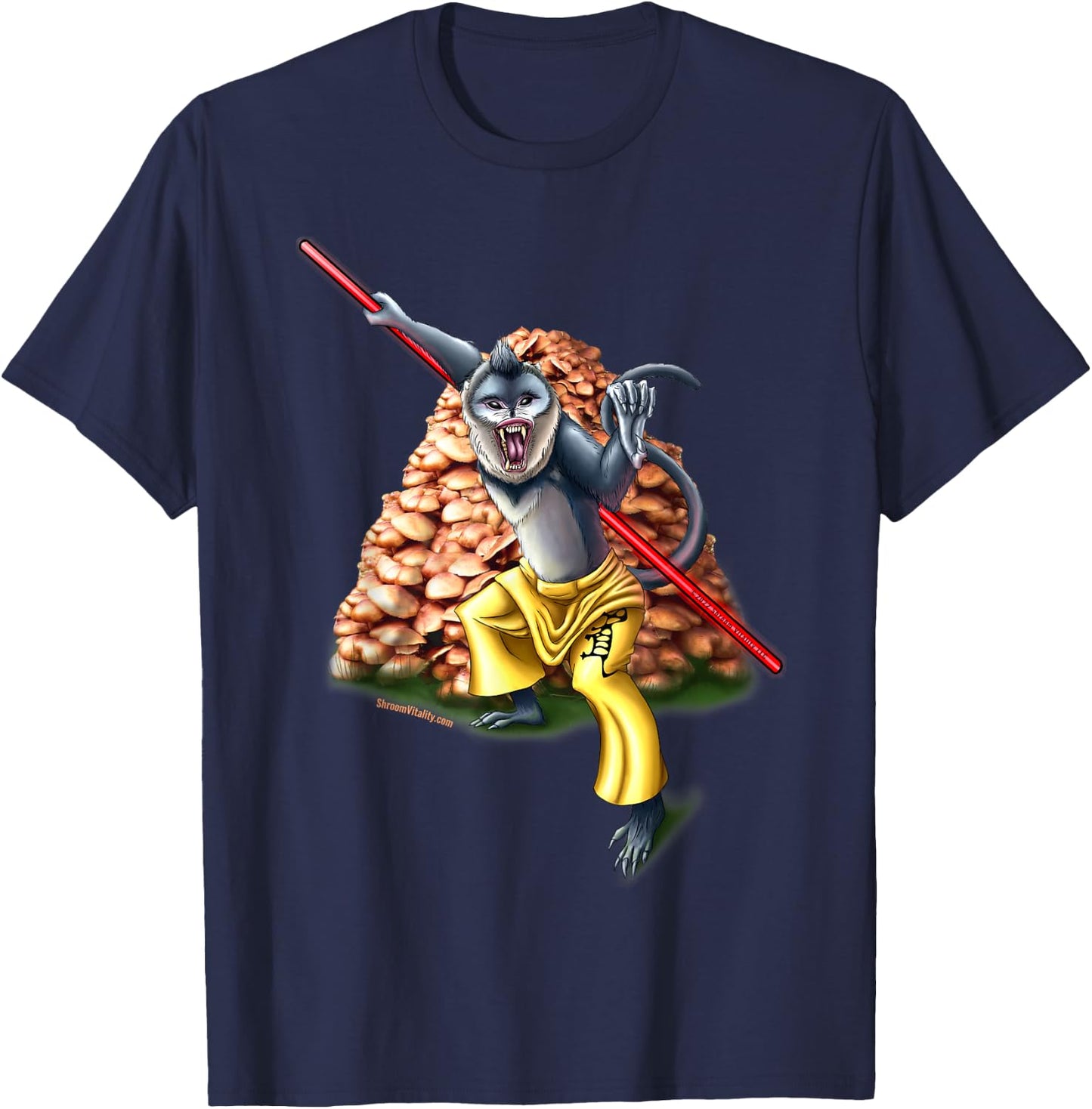 Yunnan Snob Nosed Monkey protecting his mushrooms Fungivore T-Shirt - T-Shirt | Navy