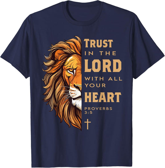 Trust in the Lord Proverbs Lion Christian Bible Verse T-Shirt - T-Shirt | Navy