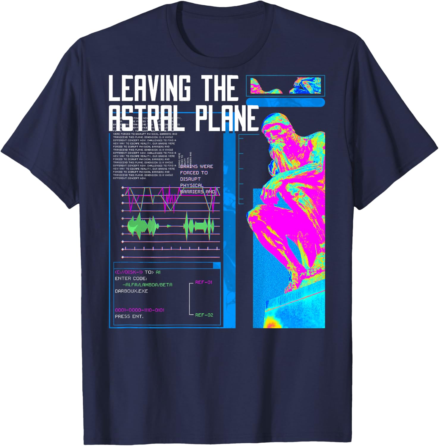 Back print: Techno music Vaporwave EDM party raver festival T-Shirt - T-Shirt | Navy