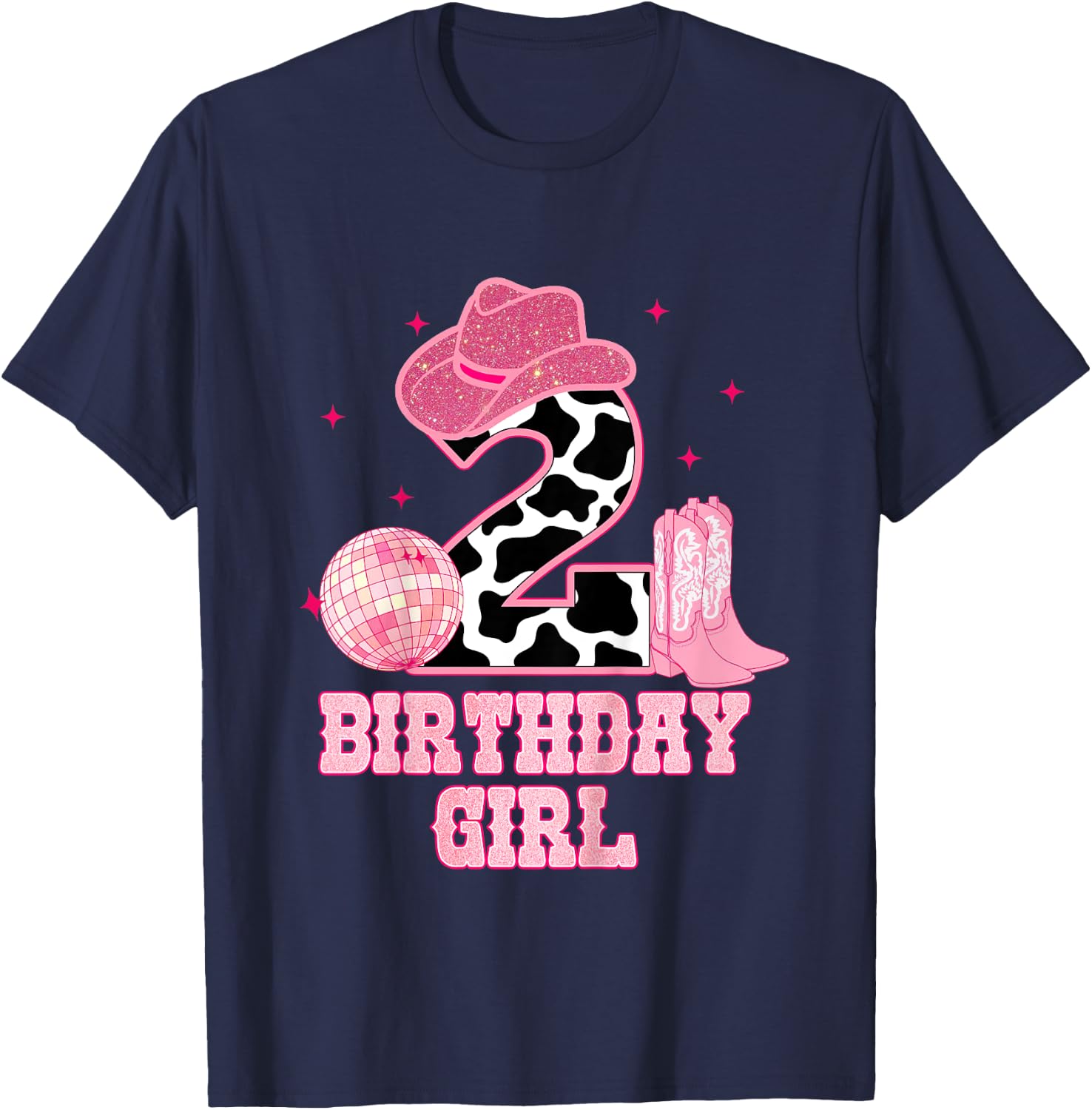 Happy 2nd Birthday Girl Outfit Rodeo Western Cowgirl Cowboy T-Shirt - T-Shirt | Navy