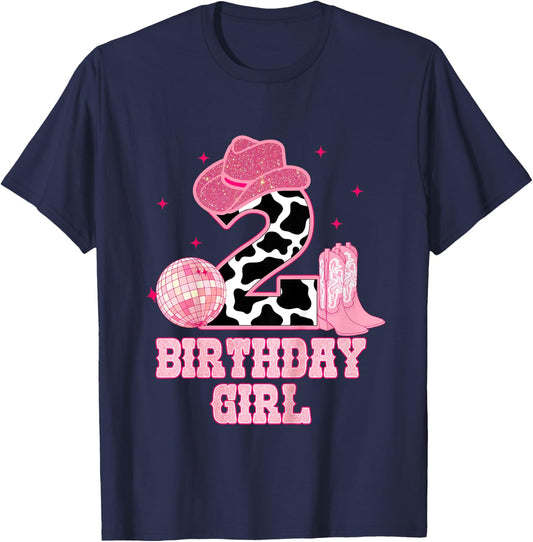 Happy 2nd Birthday Girl Outfit Rodeo Western Cowgirl Cowboy T-Shirt - T-Shirt | Navy
