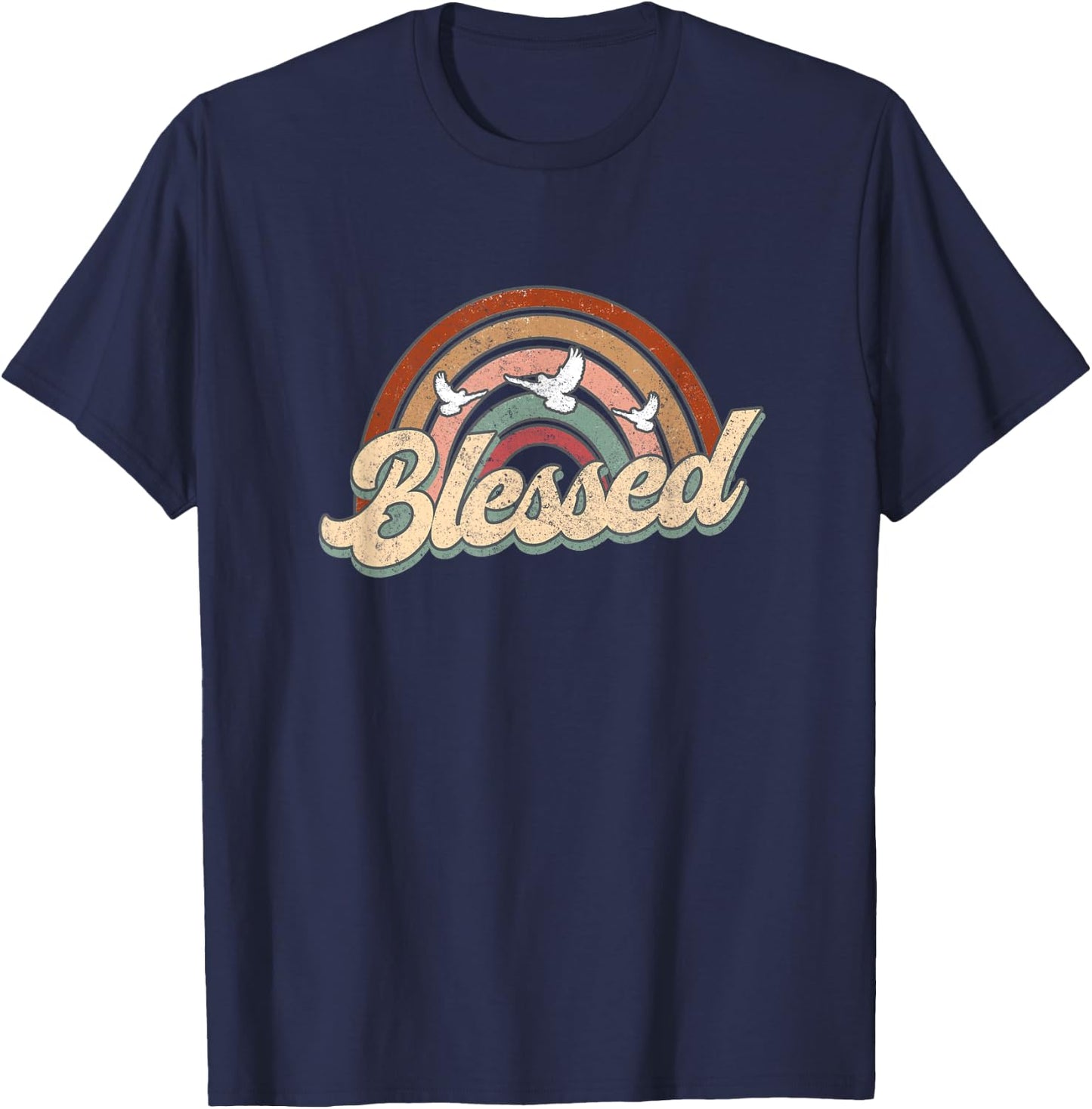 Blessed Retro Vintage Rainbow Christian Jesus God Religious T-Shirt - T-Shirt | Navy