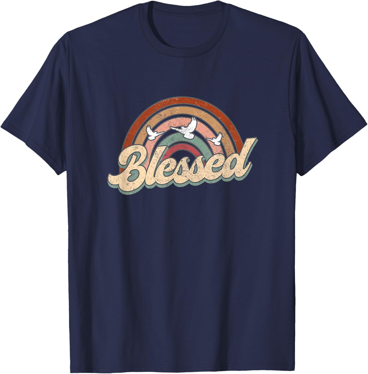 Blessed Retro Vintage Rainbow Christian Jesus God Religious T-Shirt - T-Shirt | Navy