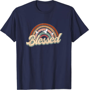 Blessed Retro Vintage Rainbow Christian Jesus God Religious T-Shirt - T-Shirt | Navy