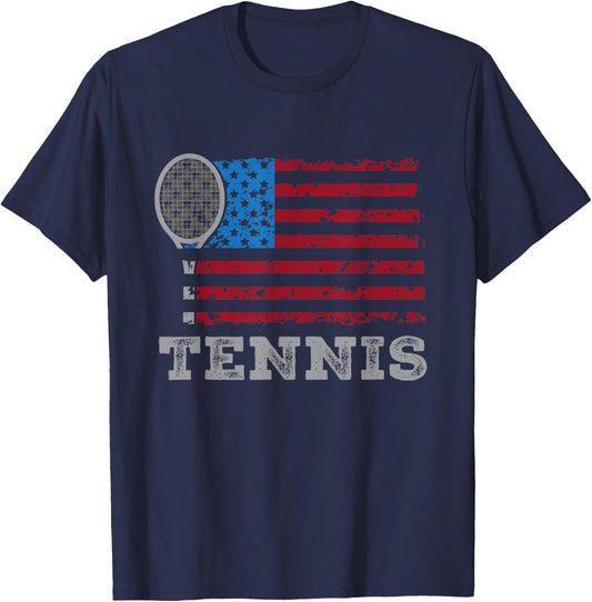 USA Flag Tennis US Tennis Lover Team Sport T-Shirt - T-Shirt | Navy