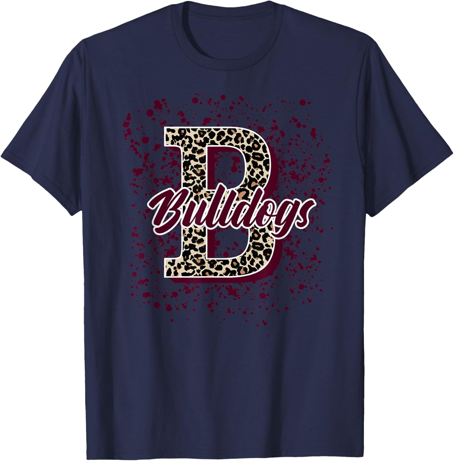 Bulldogs Splatter School Spirit Maroon Short Sleeve T-Shirt - T-Shirt | Navy