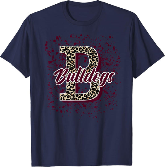 Bulldogs Splatter School Spirit Maroon Short Sleeve T-Shirt - T-Shirt | Navy