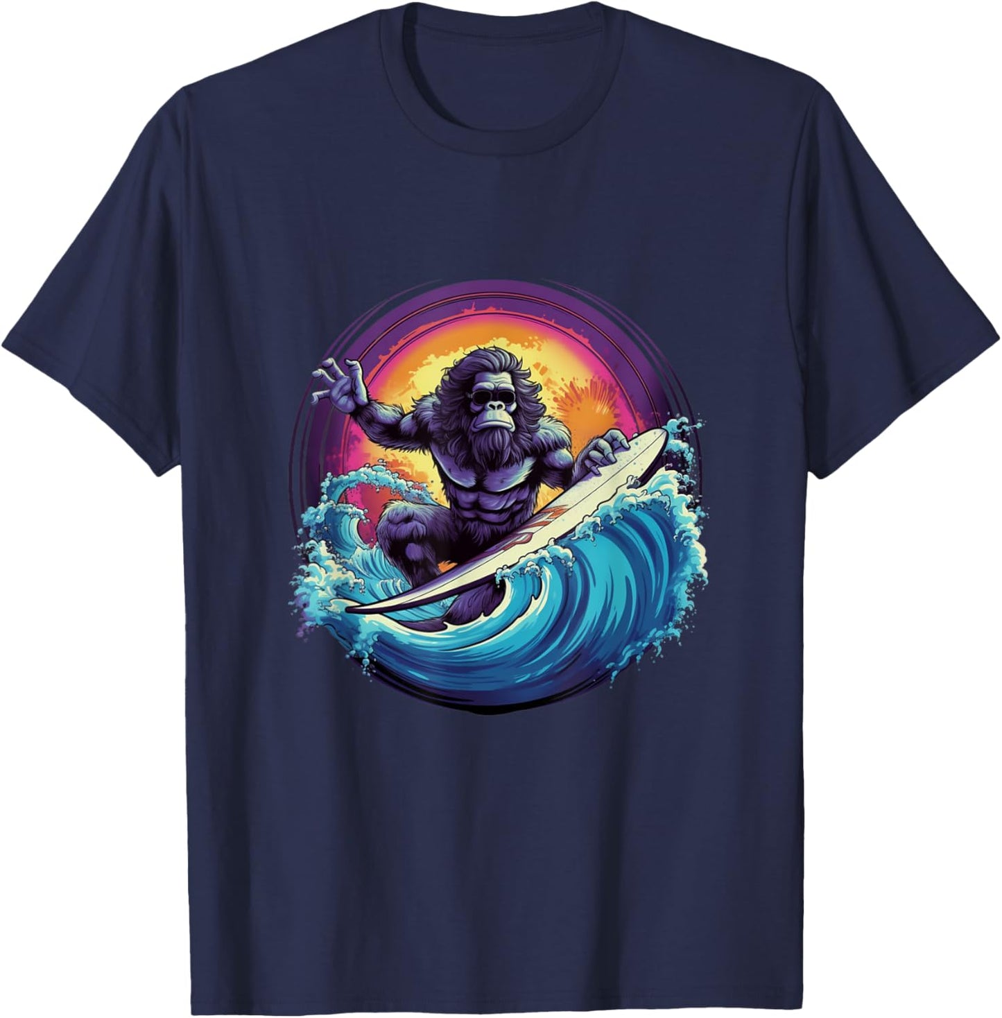 Gorilla Surfing A Wave - Surfing Gorilla- Surf T-Shirt - T-Shirt | Navy
