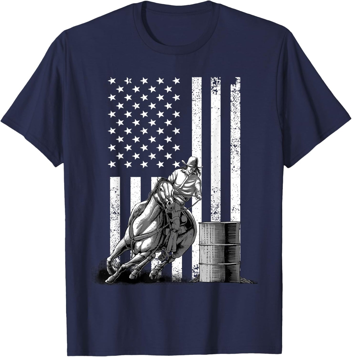 Cool Barrel Racing Women Barrel Racer Rodeo US Flag T-Shirt - T-Shirt | Navy