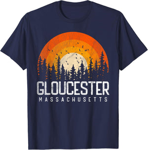 Gloucester Massachusetts MA Shirt Vintage 80s 90s Retro Gift T-Shirt - T-Shirt | Navy