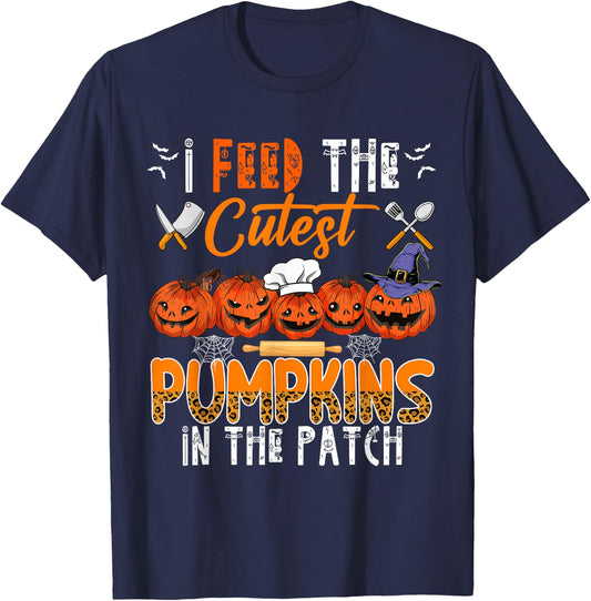 I Feed The Cutest Pumpkins In The Patch Halloween Lunch Lady T-Shirt - T-Shirt | Navy