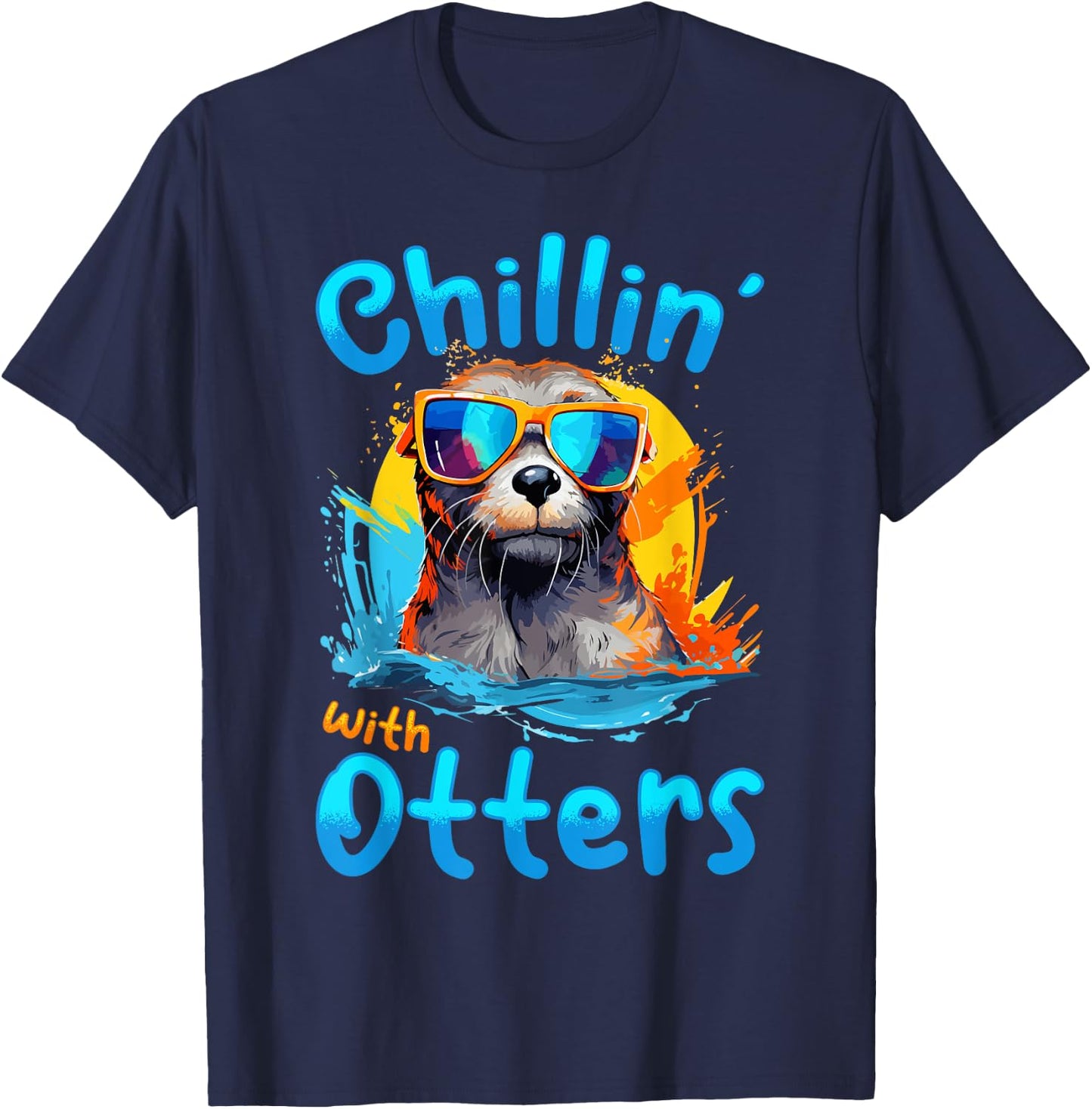 Otter Animal Kids & Adult - Chillin' with Otters T-Shirt - T-Shirt | Navy