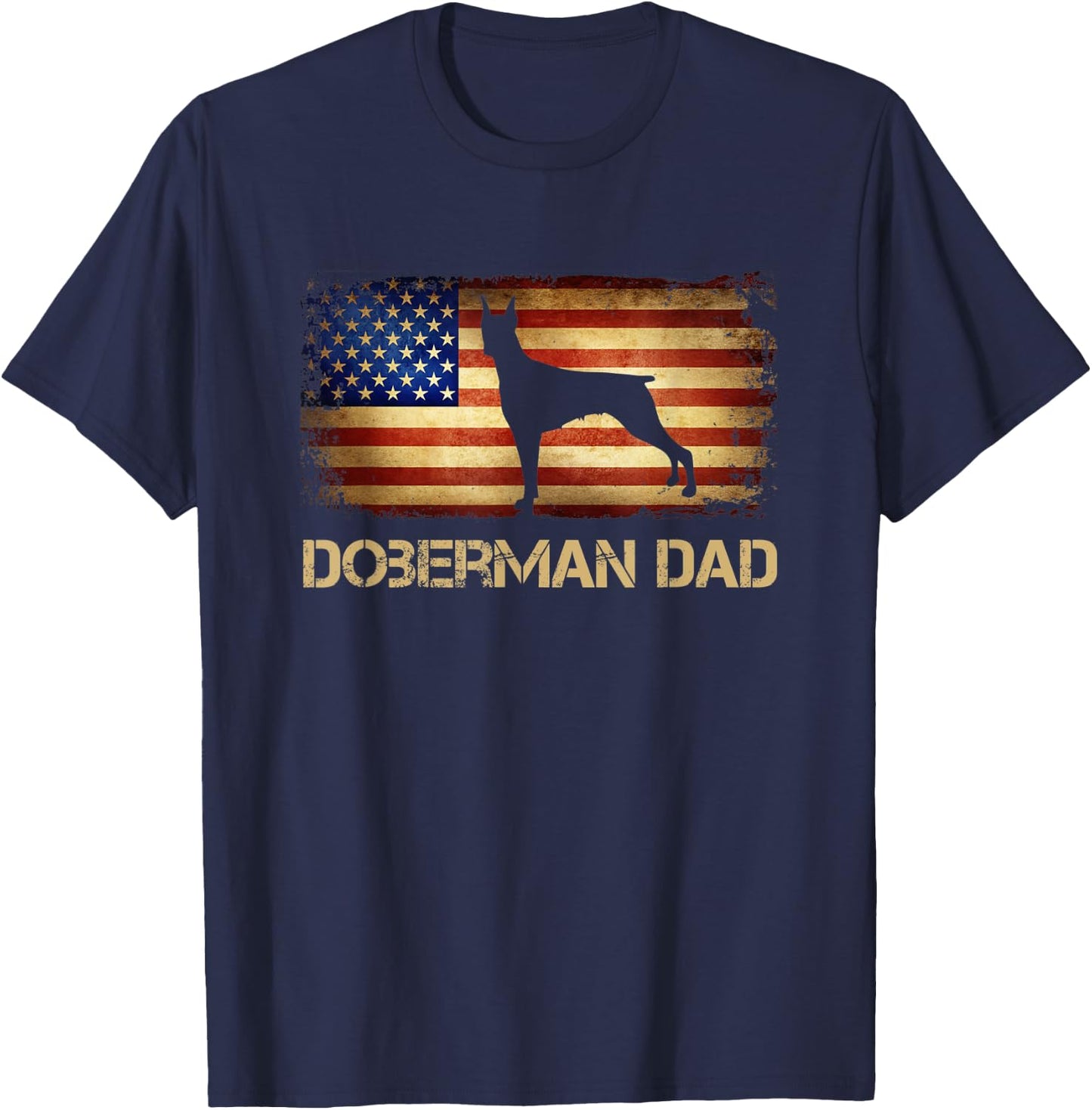 Doberman Dad Vintage American Flag Patriotic Dobermann T-Shirt - T-Shirt | Navy