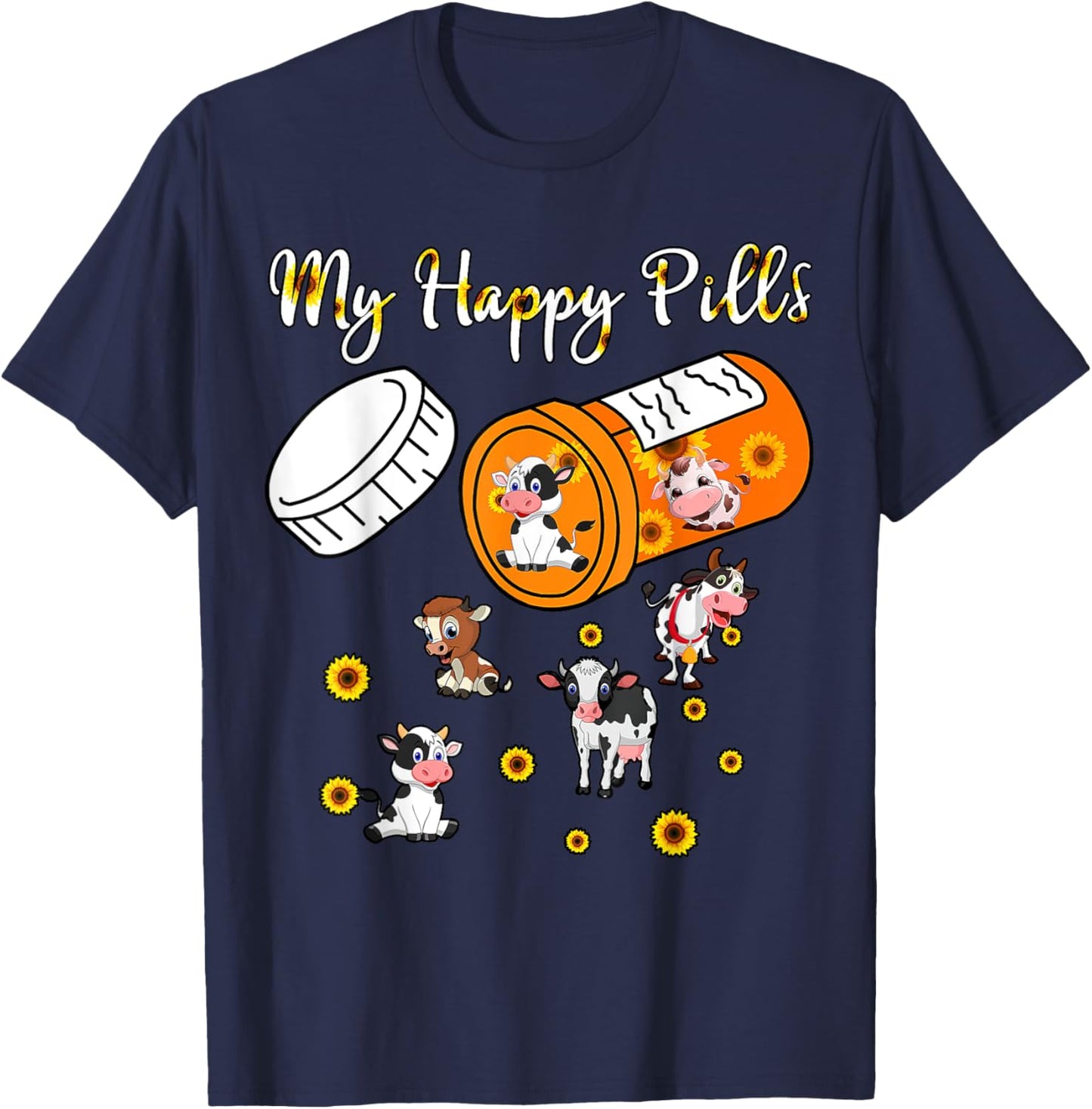 My Happy Pills Sunflower Cows Lover Women Kids T-Shirt - T-Shirt | Navy