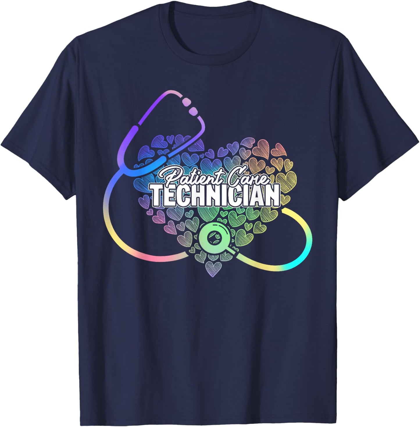 PCT Patient Care Technician Heart Stethoscope T-Shirt - T-Shirt | Navy