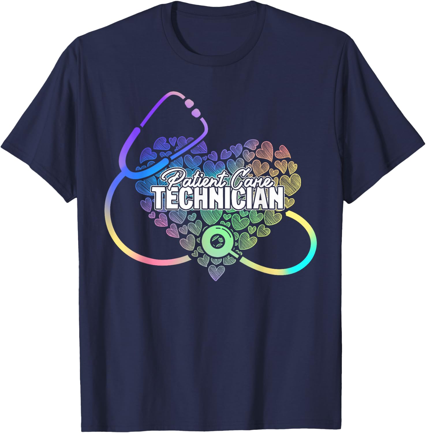 PCT Patient Care Technician Heart Stethoscope T-Shirt - T-Shirt | Navy
