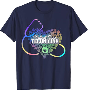 PCT Patient Care Technician Heart Stethoscope T-Shirt - T-Shirt | Navy