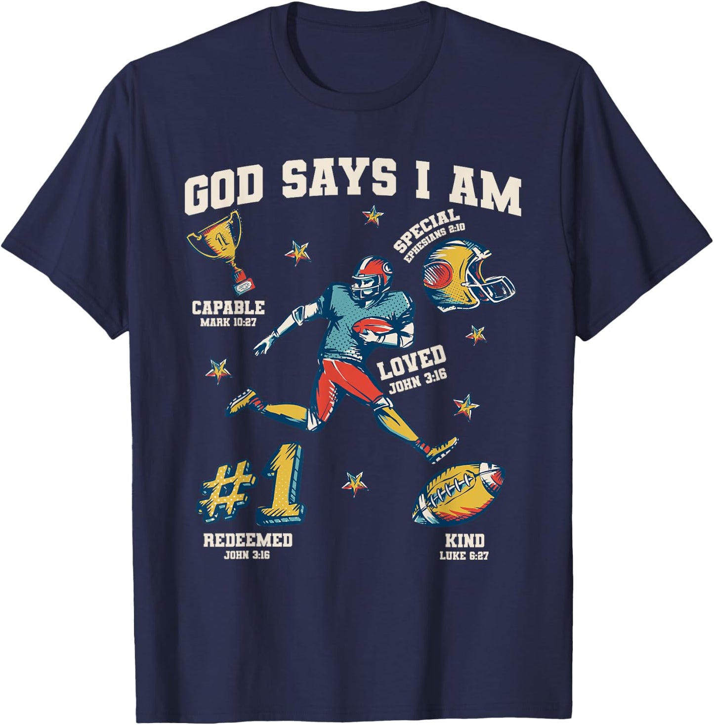 God Says I Am American Football Lover Men Christian T-Shirt - T-Shirt | Navy