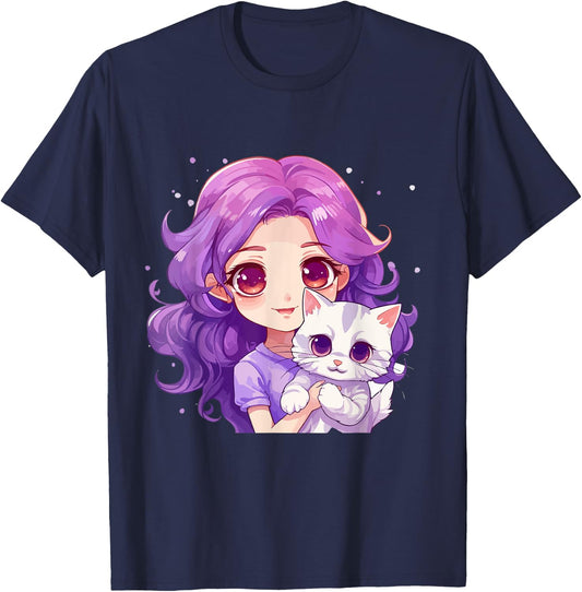 Anime and Cats Lover for Teen Manga kawaii Graphic Otaku T-Shirt - T-Shirt | Navy