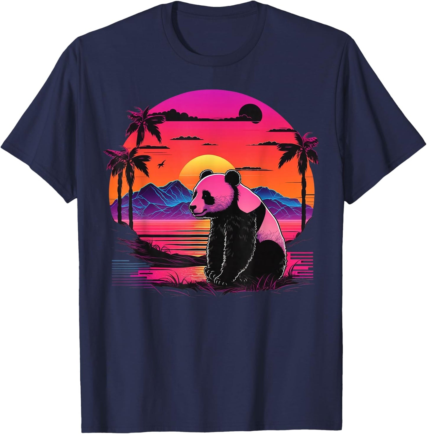 Vintage Retrowave Synthwave 80s Vaporwave Panda T-Shirt - T-Shirt | Navy