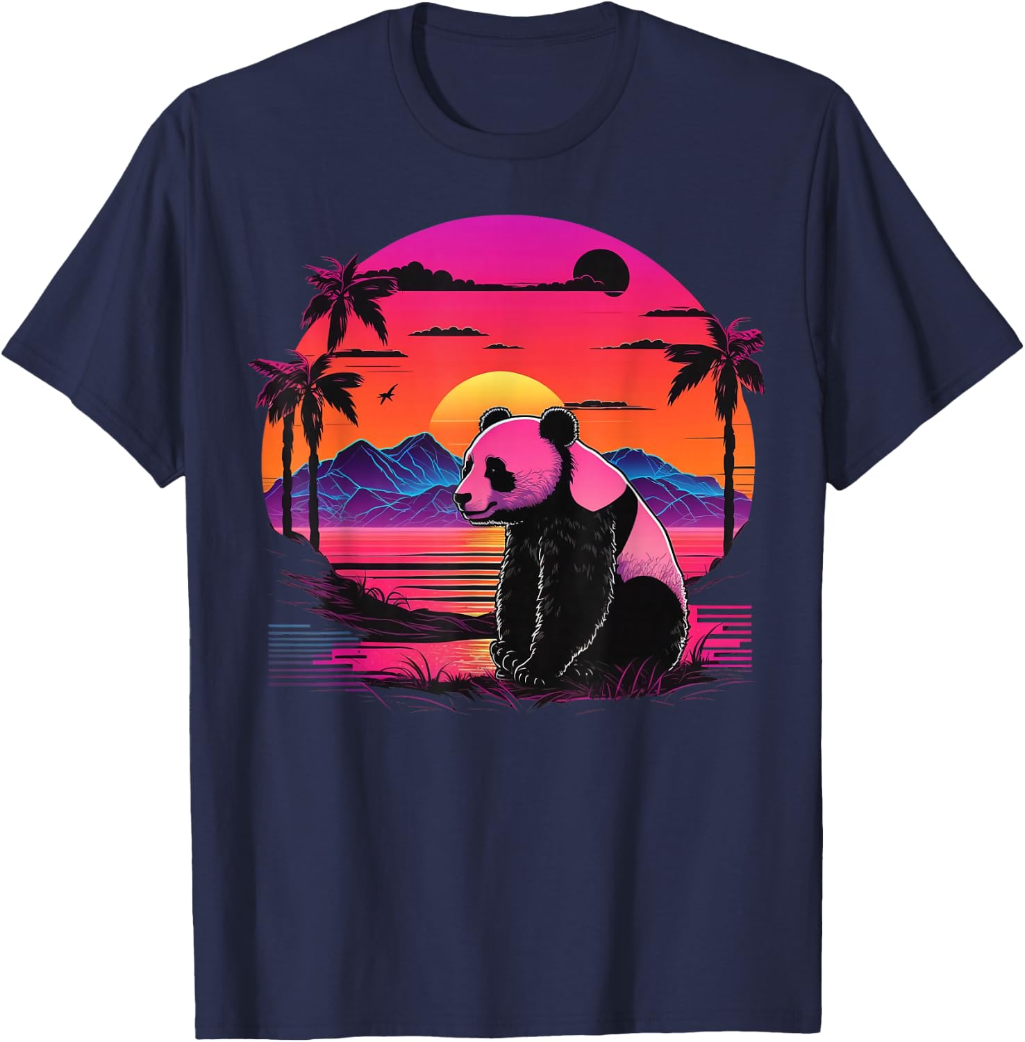 Vintage Retrowave Synthwave 80s Vaporwave Panda T-Shirt - T-Shirt | Navy