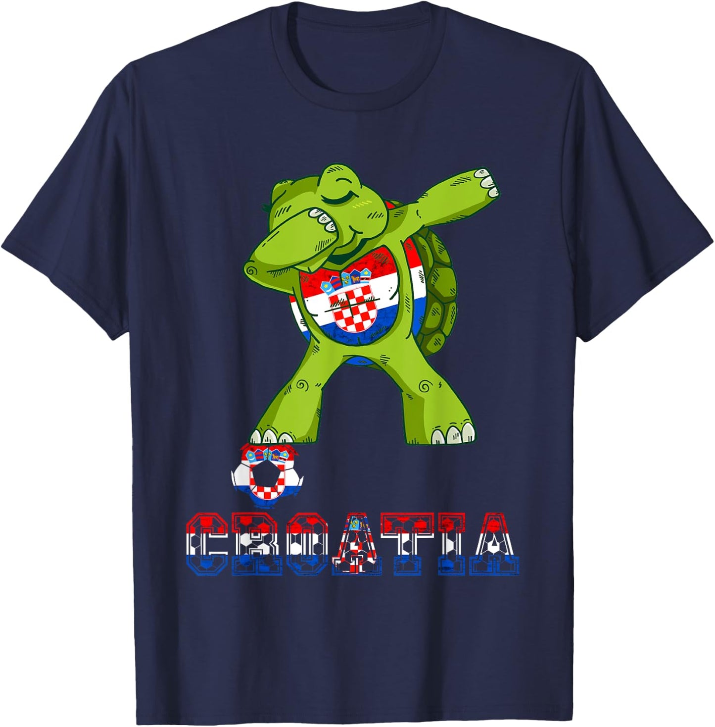 Croatia Dabbing Turtle Croatian Football Croatian Flag T-Shirt - T-Shirt | Navy