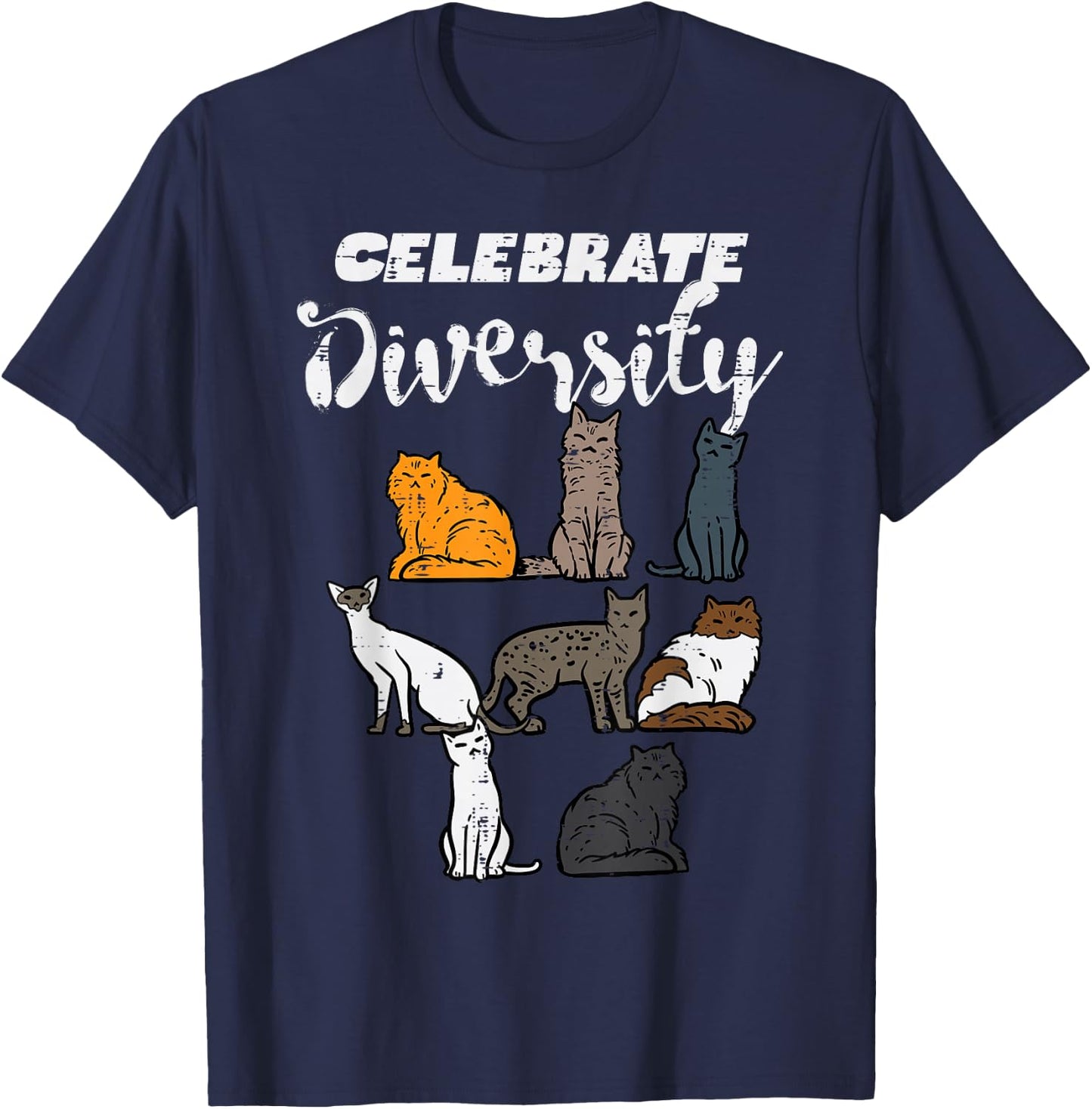 Celebrate Diversity Cat Breeds Cute Pet Owner Men Women Kids T-Shirt - T-Shirt | Navy