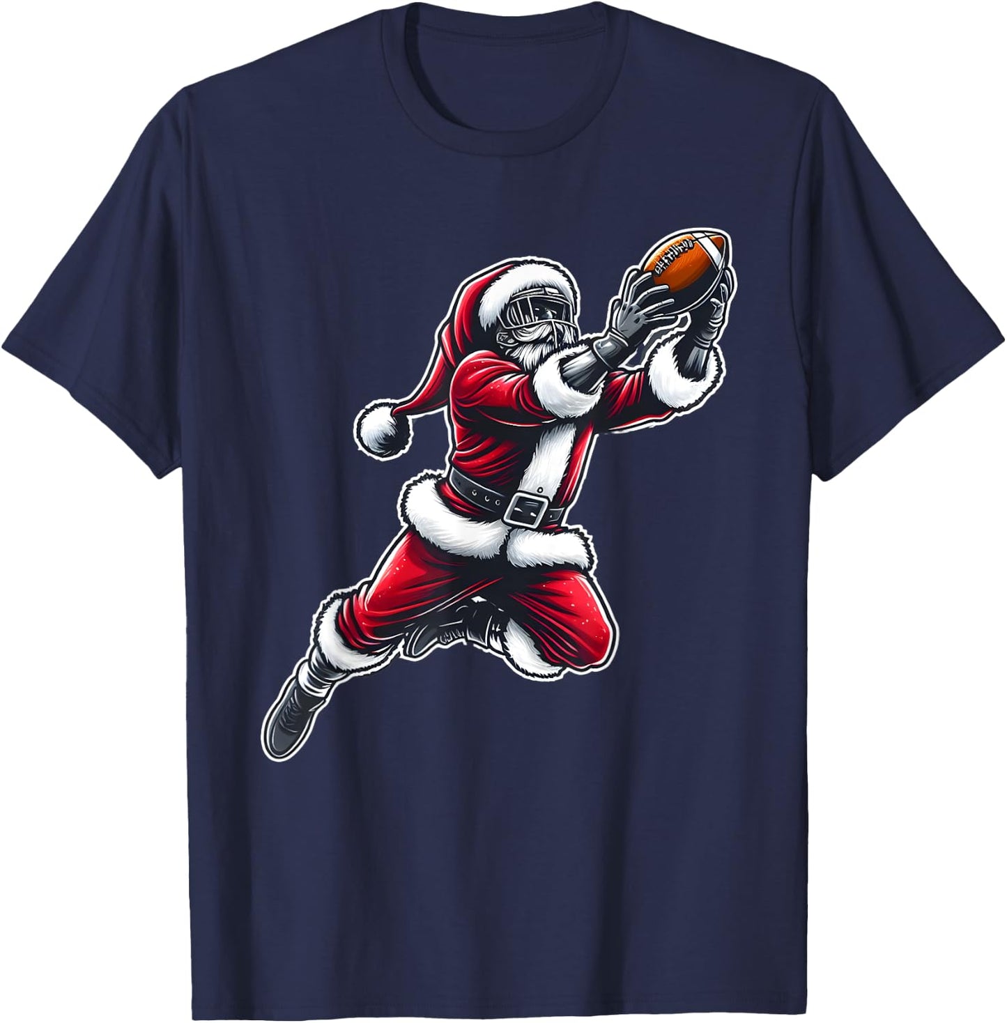 Santa Claus Playing American Football Christmas Football Fan T-Shirt - T-Shirt | Navy