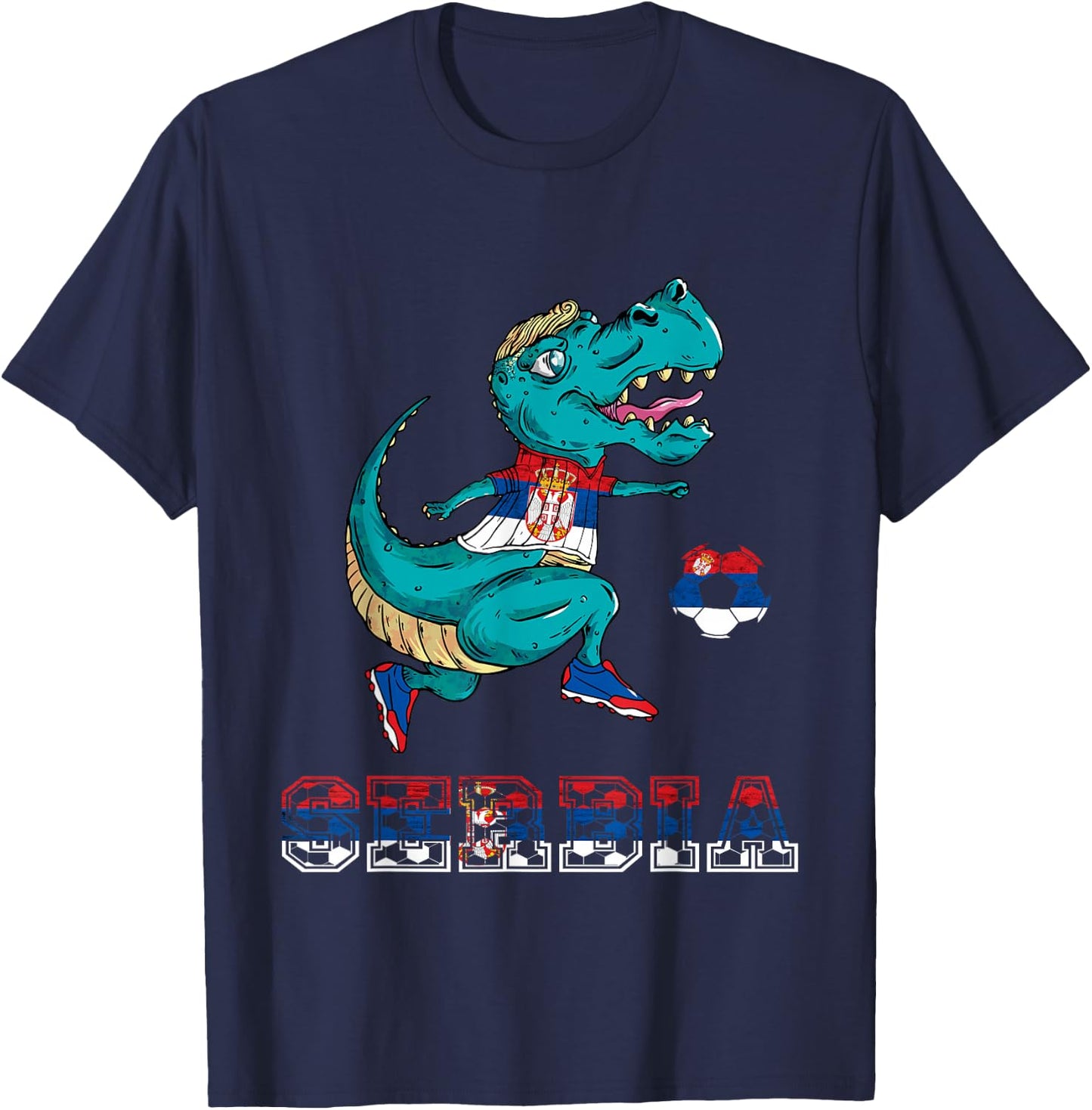 Serbian Football Serbian Roots Serbia Flag Dino T-Rex Serbia T-Shirt - T-Shirt | Navy