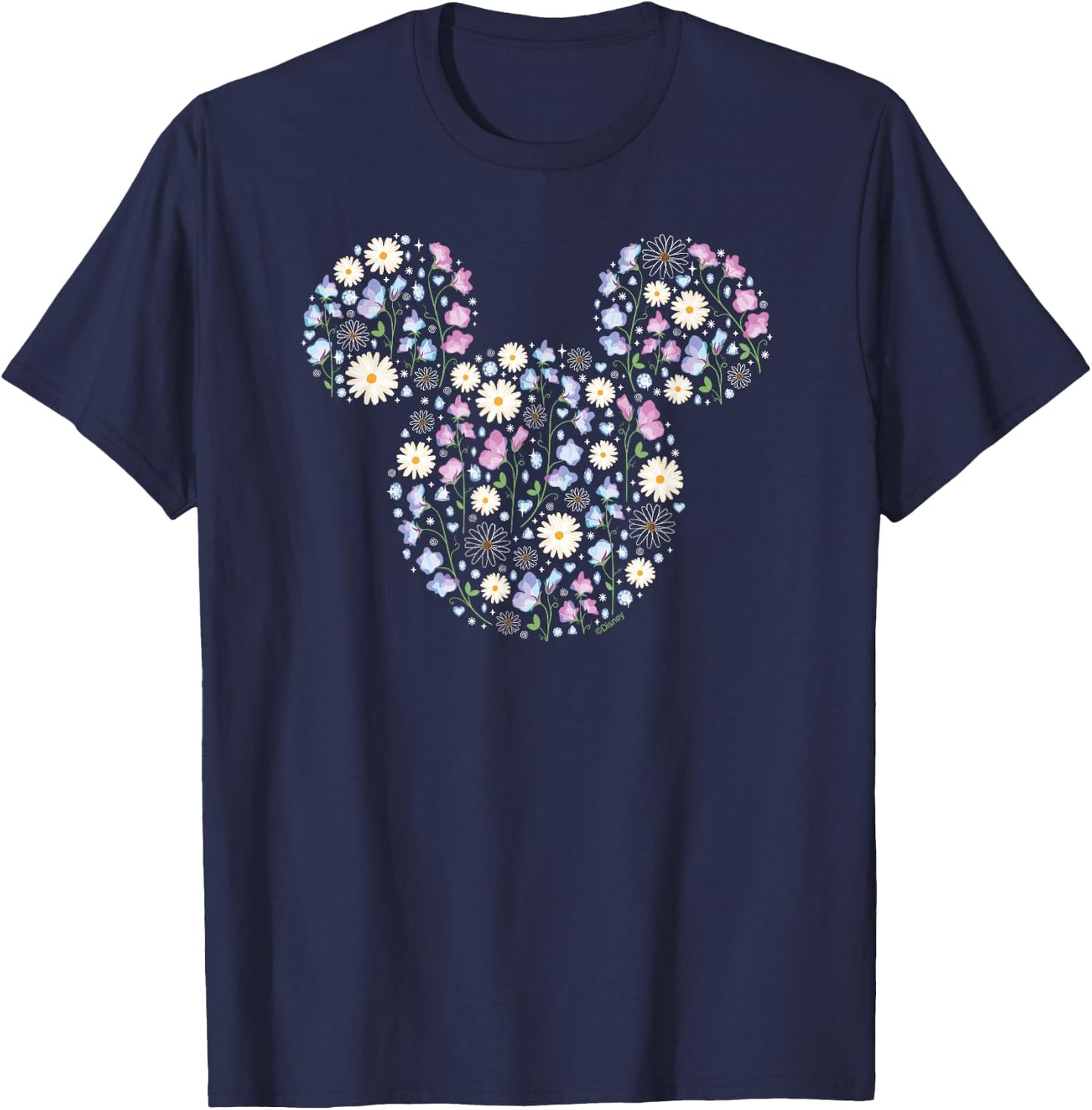 Disney Mickey Mouse April Birth Month Birthstone & Flowers T-Shirt - T-Shirt | Navy