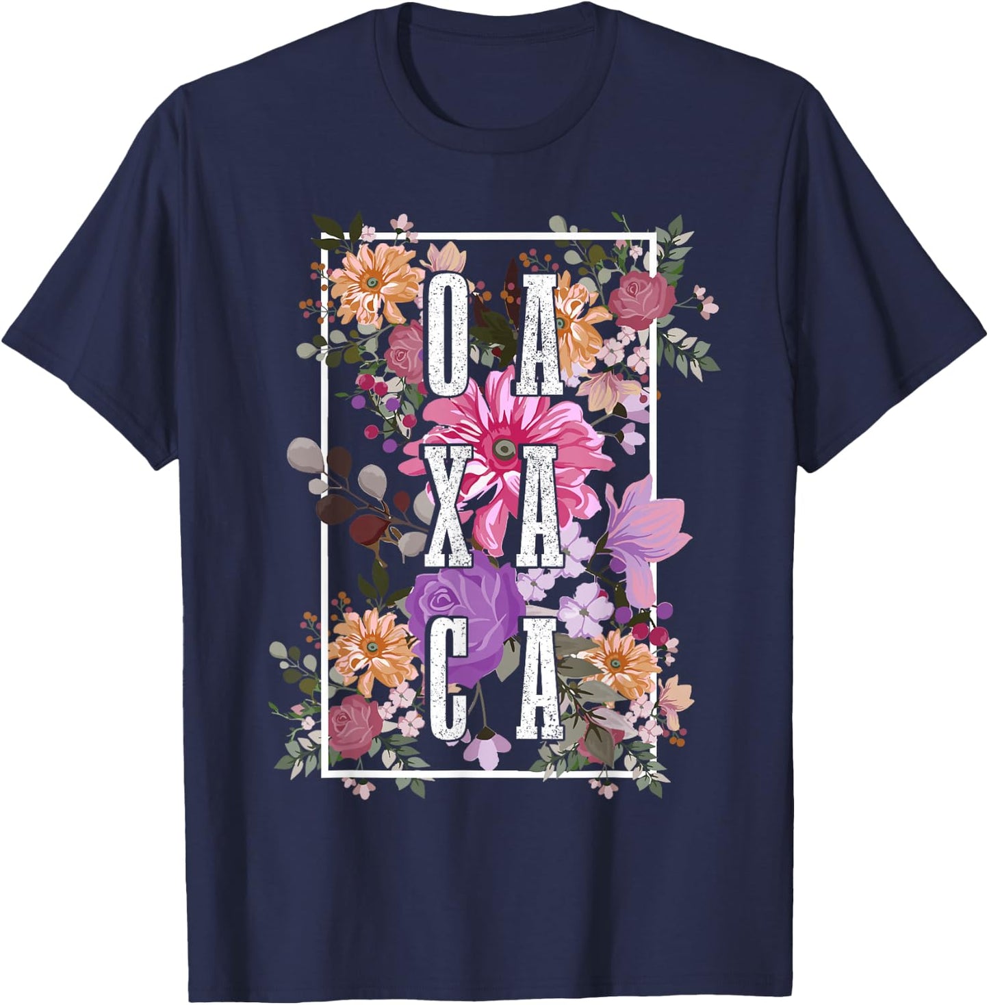 Oaxaca Mexico Vintage Flowers Floral Mexican T-Shirt - T-Shirt | Navy