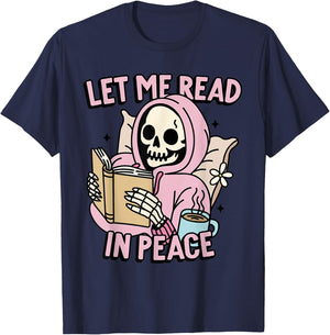 Let Me Read In Peace Funny Ghost Reading Book Halloween T-Shirt - T-Shirt | Navy