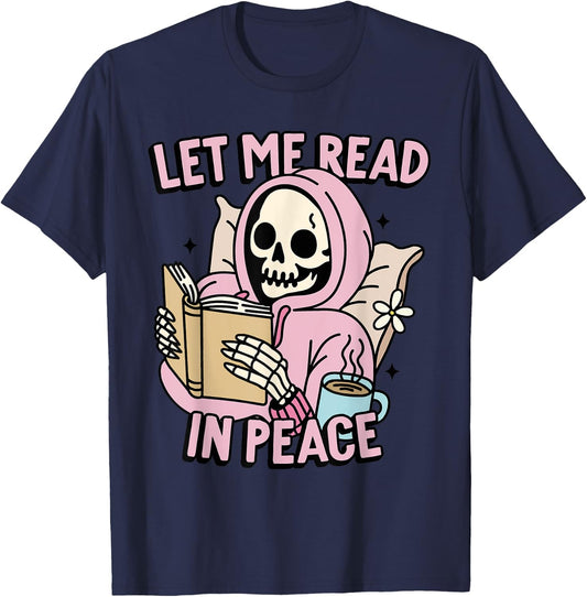 Let Me Read In Peace Funny Ghost Reading Book Halloween T-Shirt - T-Shirt | Navy