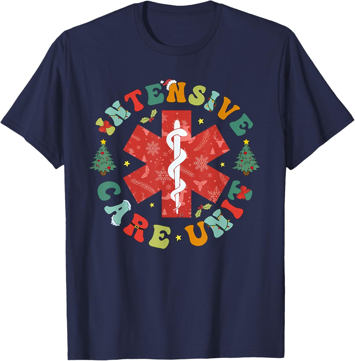 Intensive Care Nurse Christmas ICU Nurse Nursing Student T-Shirt - T-Shirt | Navy