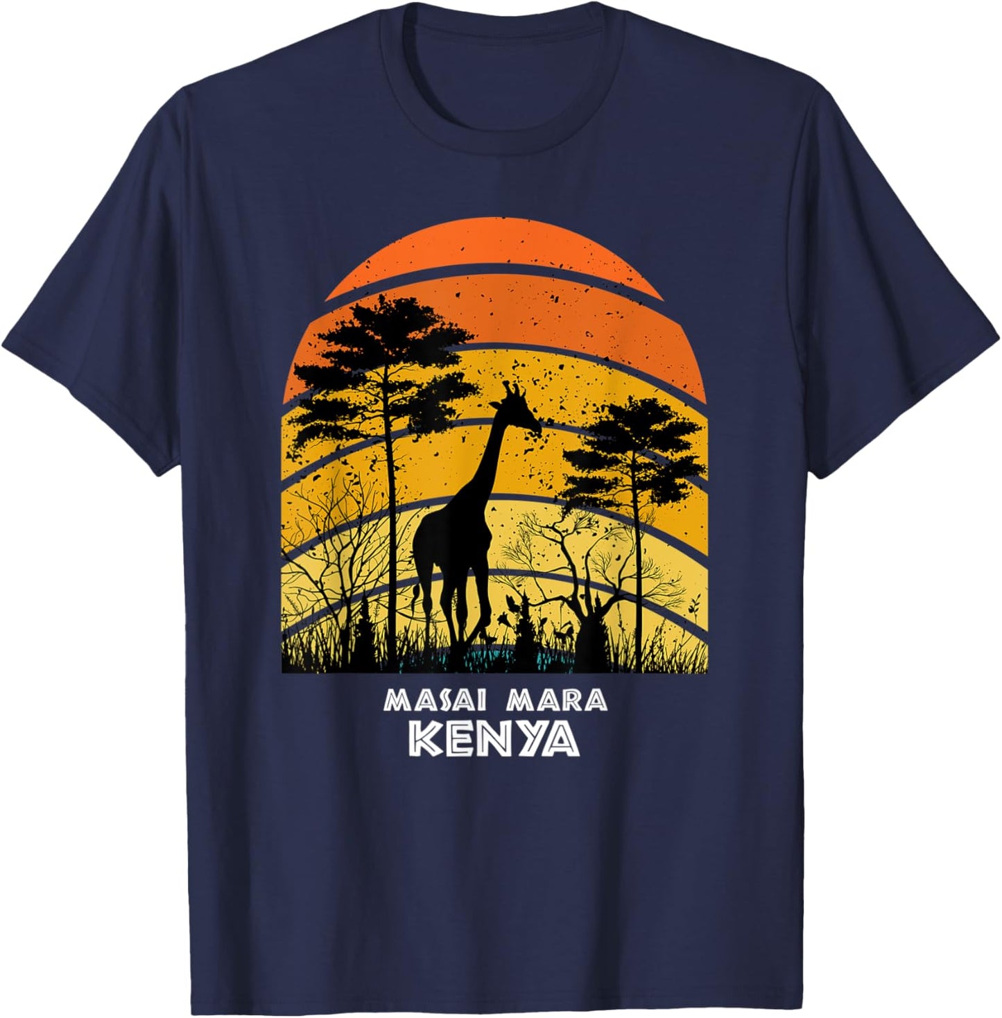 Masai Mara, Kenya Safari National Park Game Reserve Girrafe T-Shirt - T-Shirt | Navy