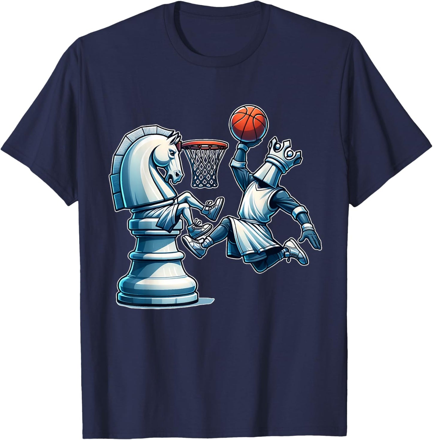Elegant Chess Board King Basketball Game T-Shirt - T-Shirt | Navy