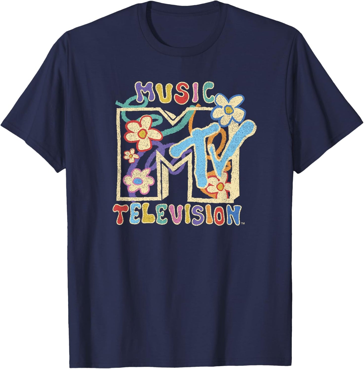 MTV Music Television Distressed Kid Drawn Classic Logo T-Shirt - T-Shirt | Navy